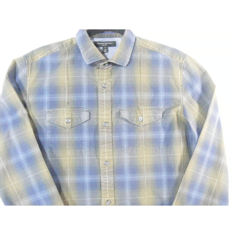 Banana Republic Button Down Mens Medium Tall Blue Plaid Excellent Slim Fit Shirt